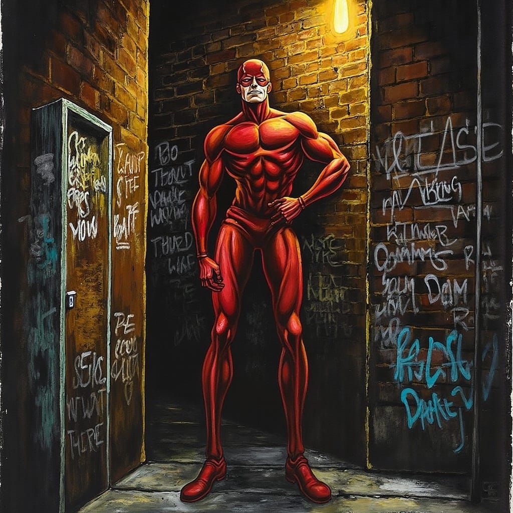 Daredevil in Hell's Kitchen Alleyway, Noir Comic Art