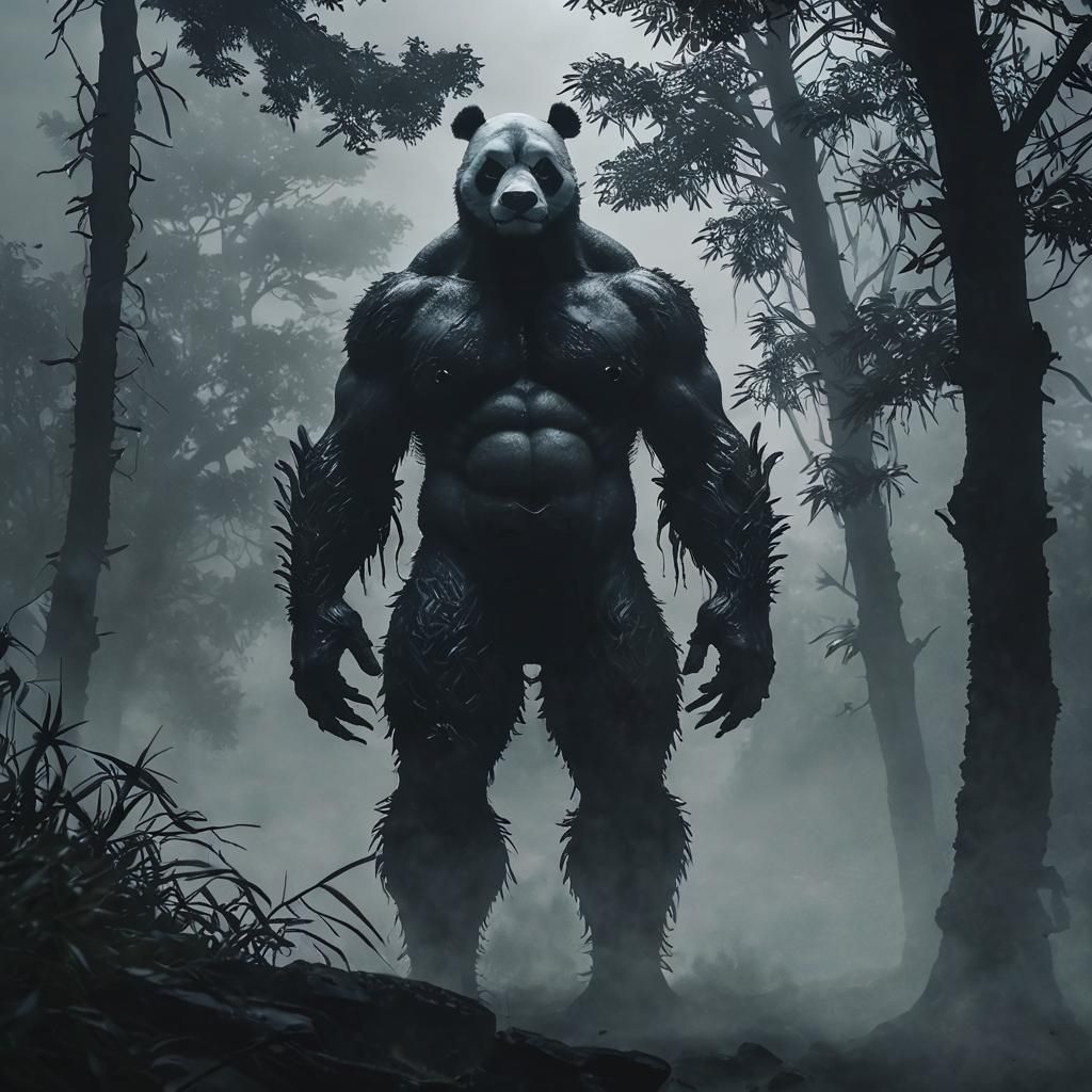 Ominous Panda Silhouette in Fog