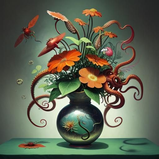 Surreal Octopus Flower in Dreamlike Botanical Art