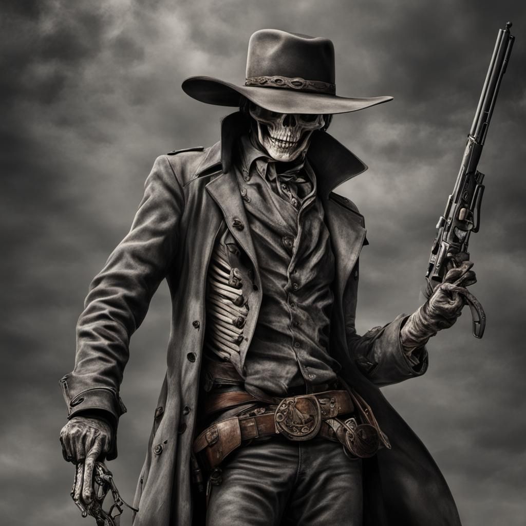 Menacing Cowboy Skeleton with Shotgun