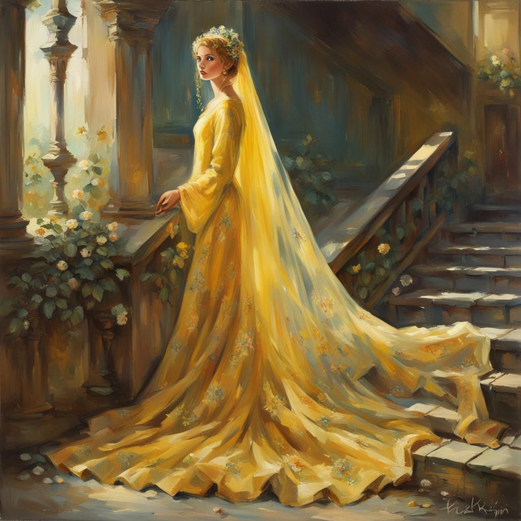 Blonde Princess in Yellow Gown, Classical Painting