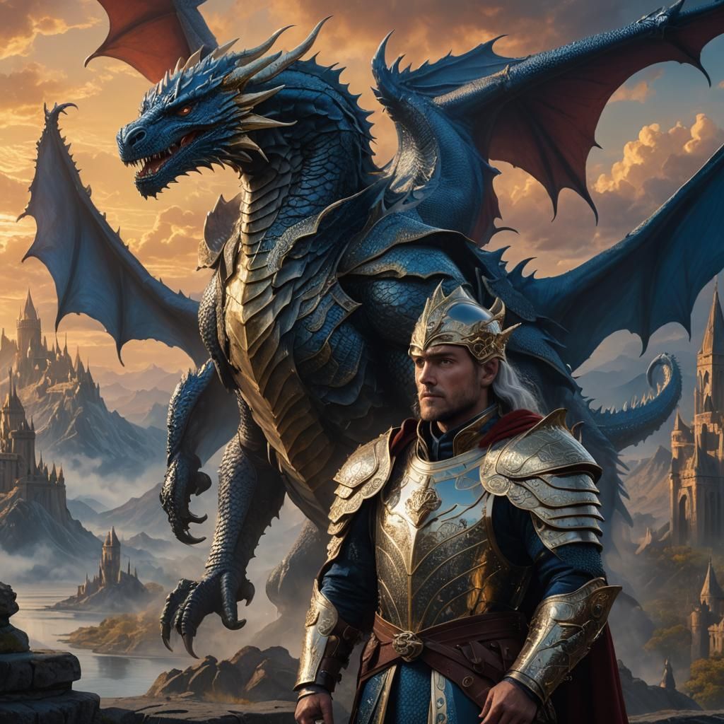 Targaryen Prince with Blue Dragon: Fantasy Art