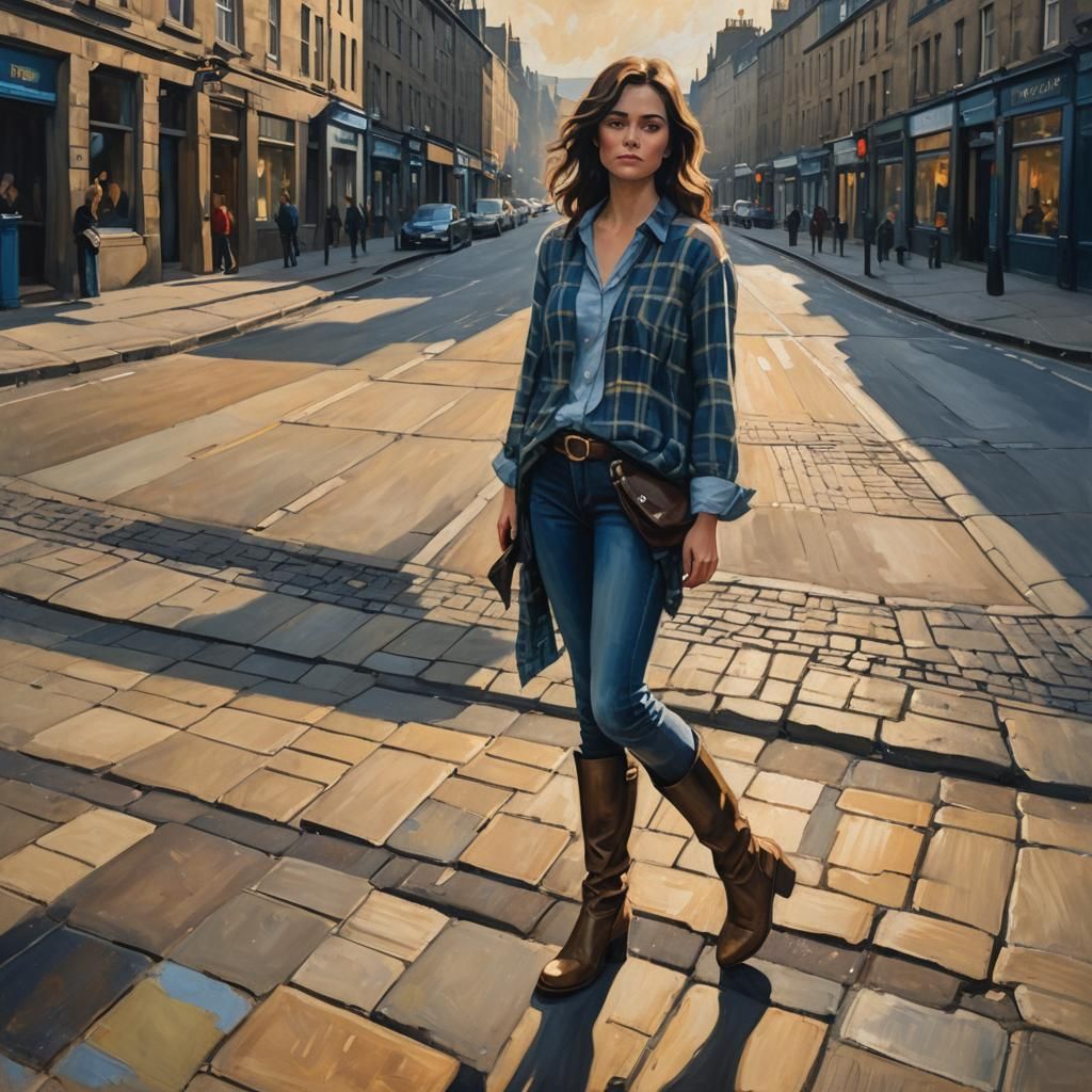 Edinburgh Street Scene in Impressionist Oil Painting