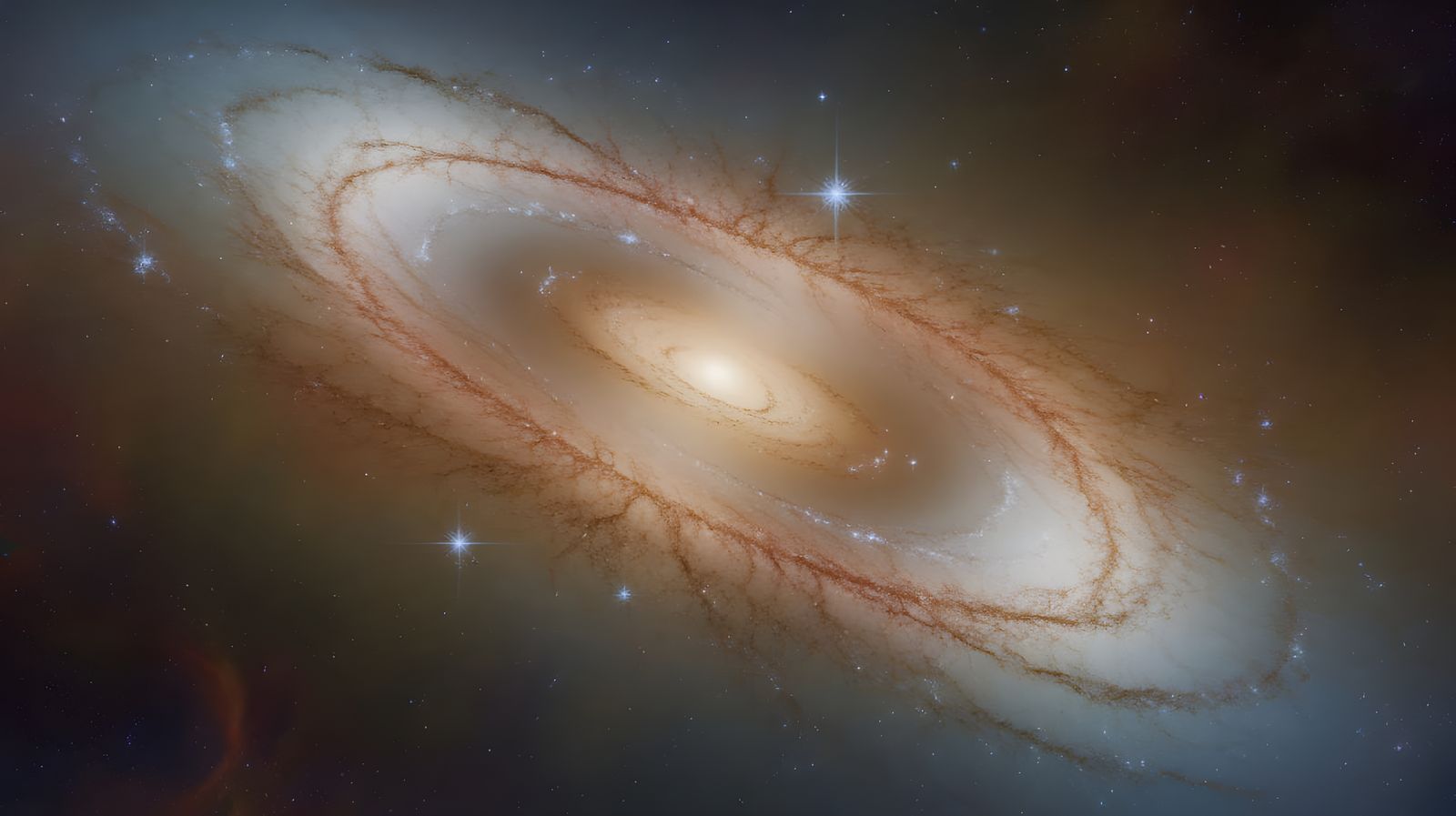 Galactic Mergence in Vibrant Cosmic Panorama