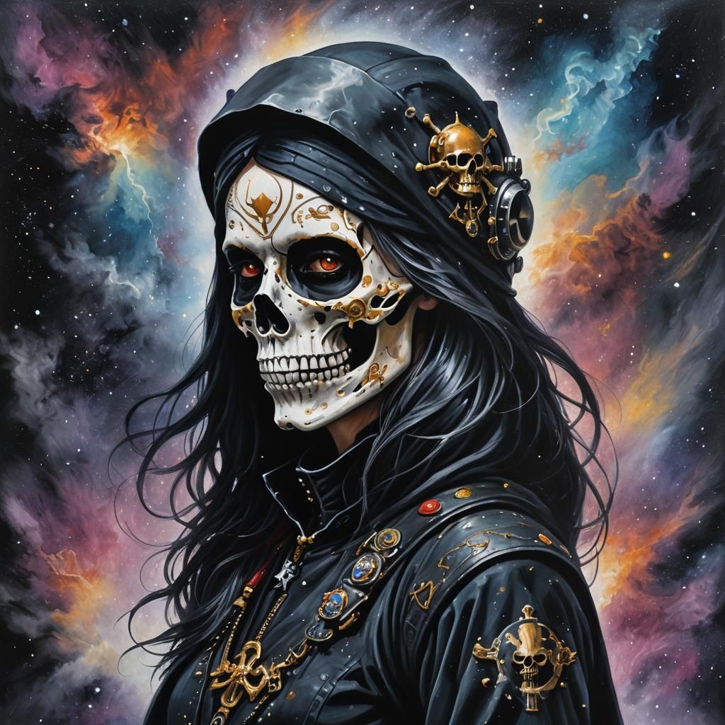 Gothic Galactic Pirate in Acrylic Painting