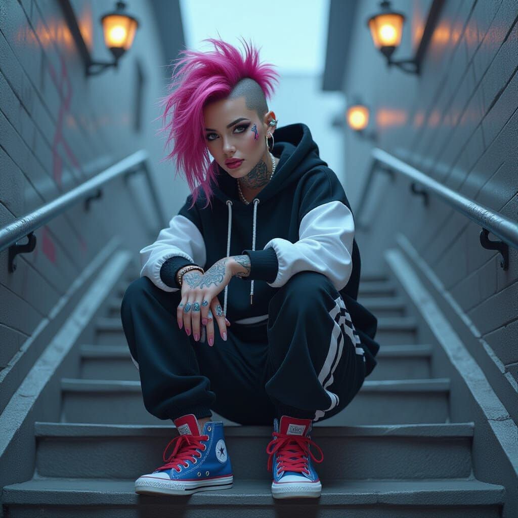 Woman with Mohawk in Dark Fantasy Style