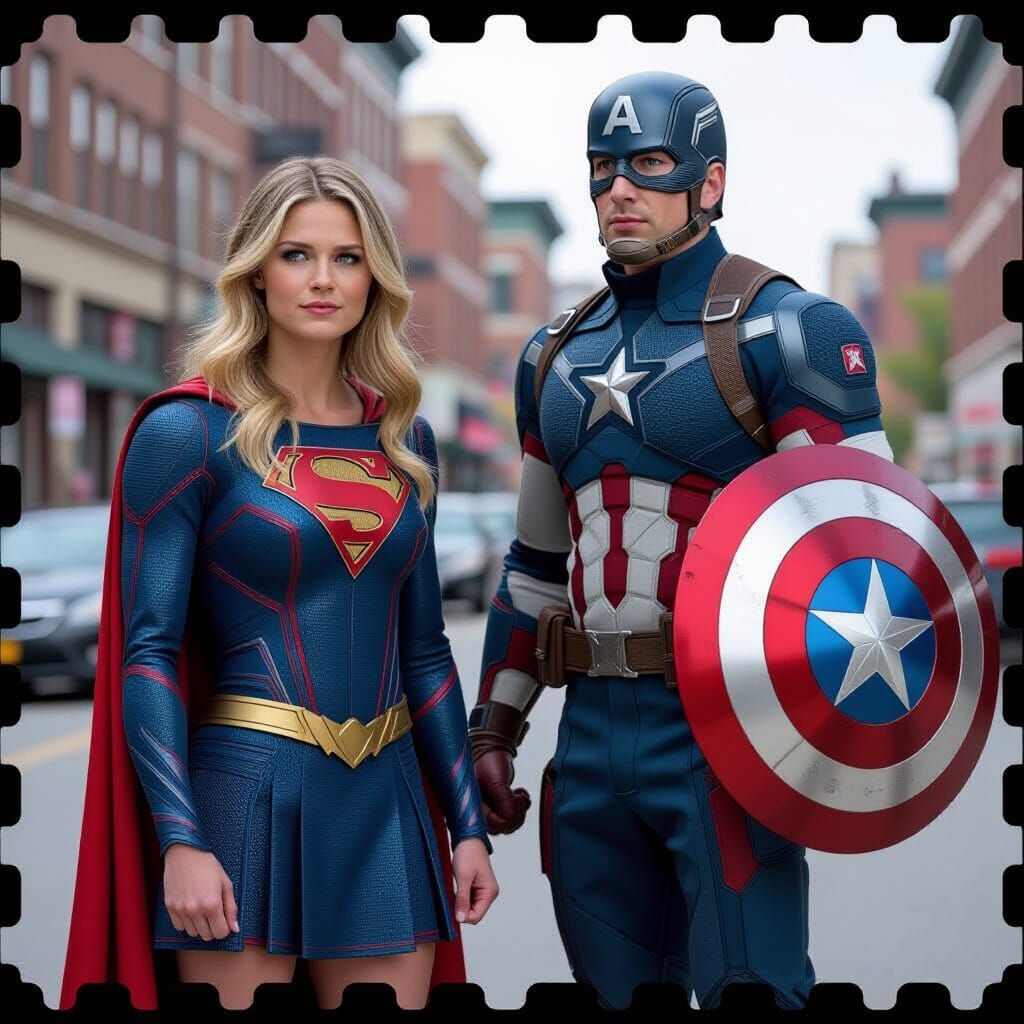 Supergirl and Captain America: Cinematic Film Still