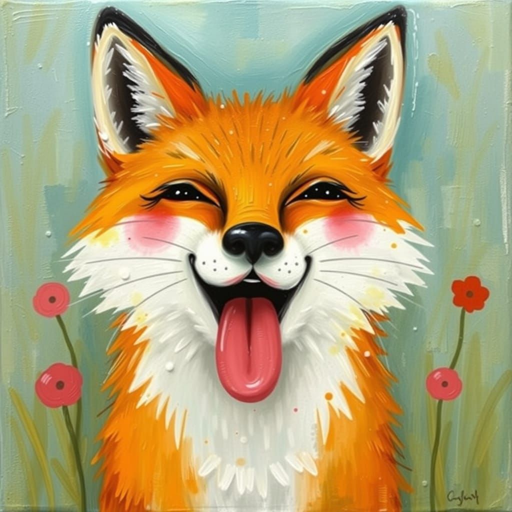 Playful Fox with Tongue Out, Whimsical Illustration