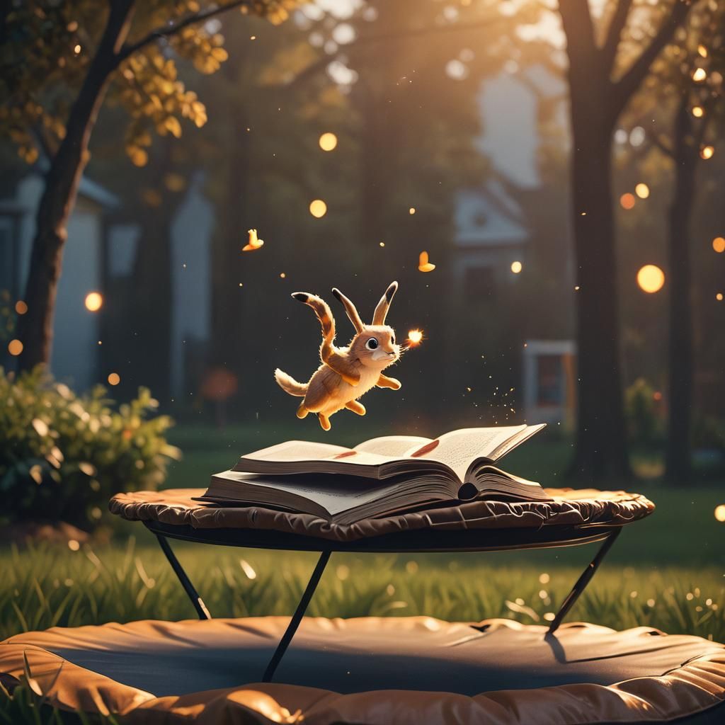 Book on Trampoline in Golden Hour Light