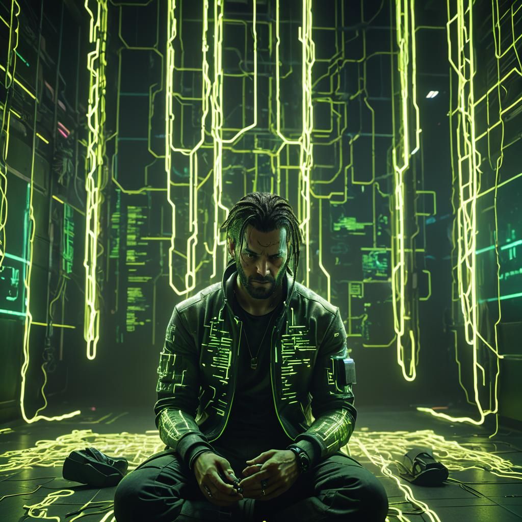 Cyberpunk Matrix Room: Hyper-Realistic Digital Art