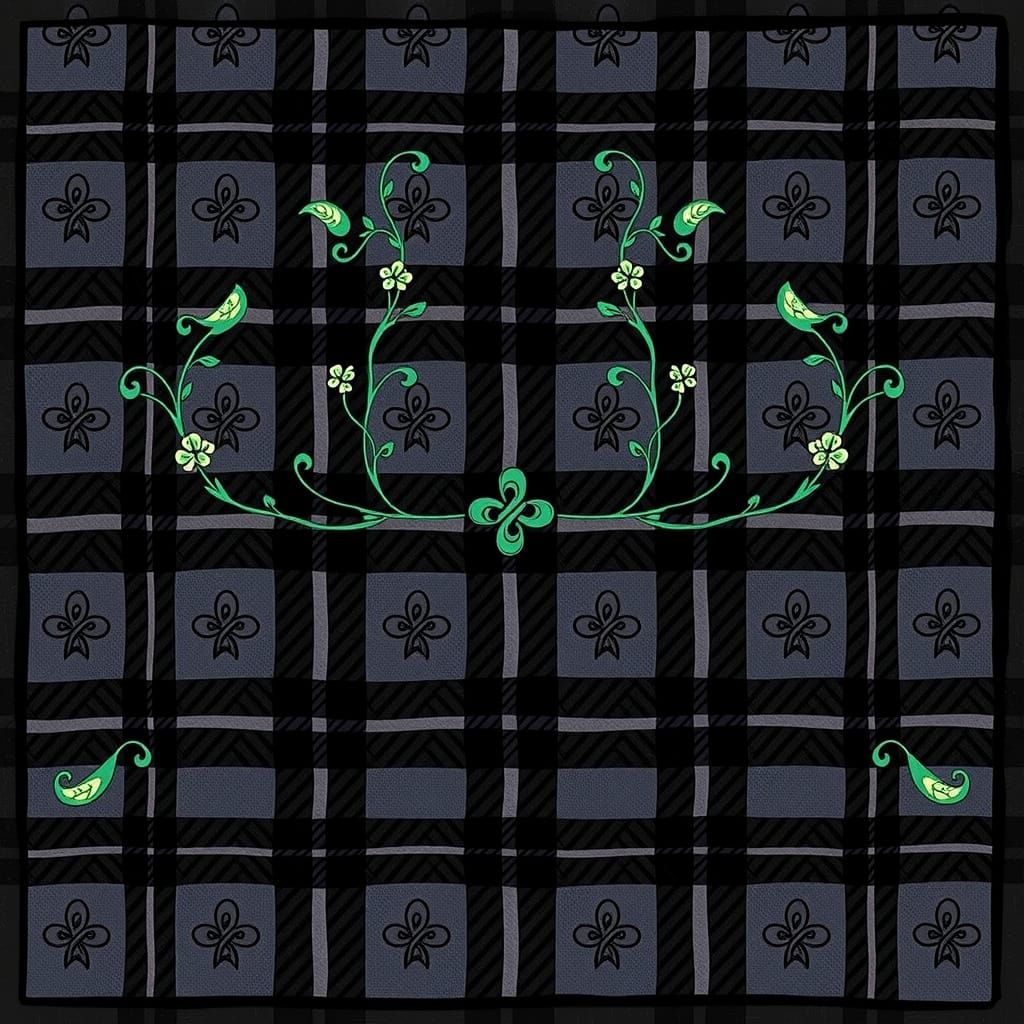 Celtic Tartan Pattern in Solid Black Line Frame