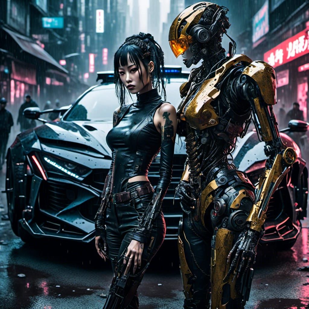 Cyborg Arrest: A Futuristic Cyberpunk Scene