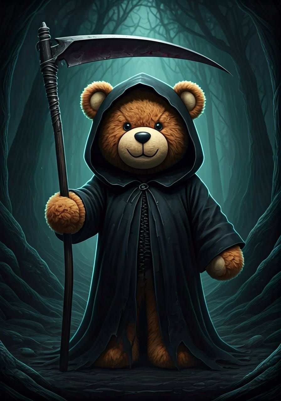 Menacing Teddy Reaper in Dark Surrealist Style