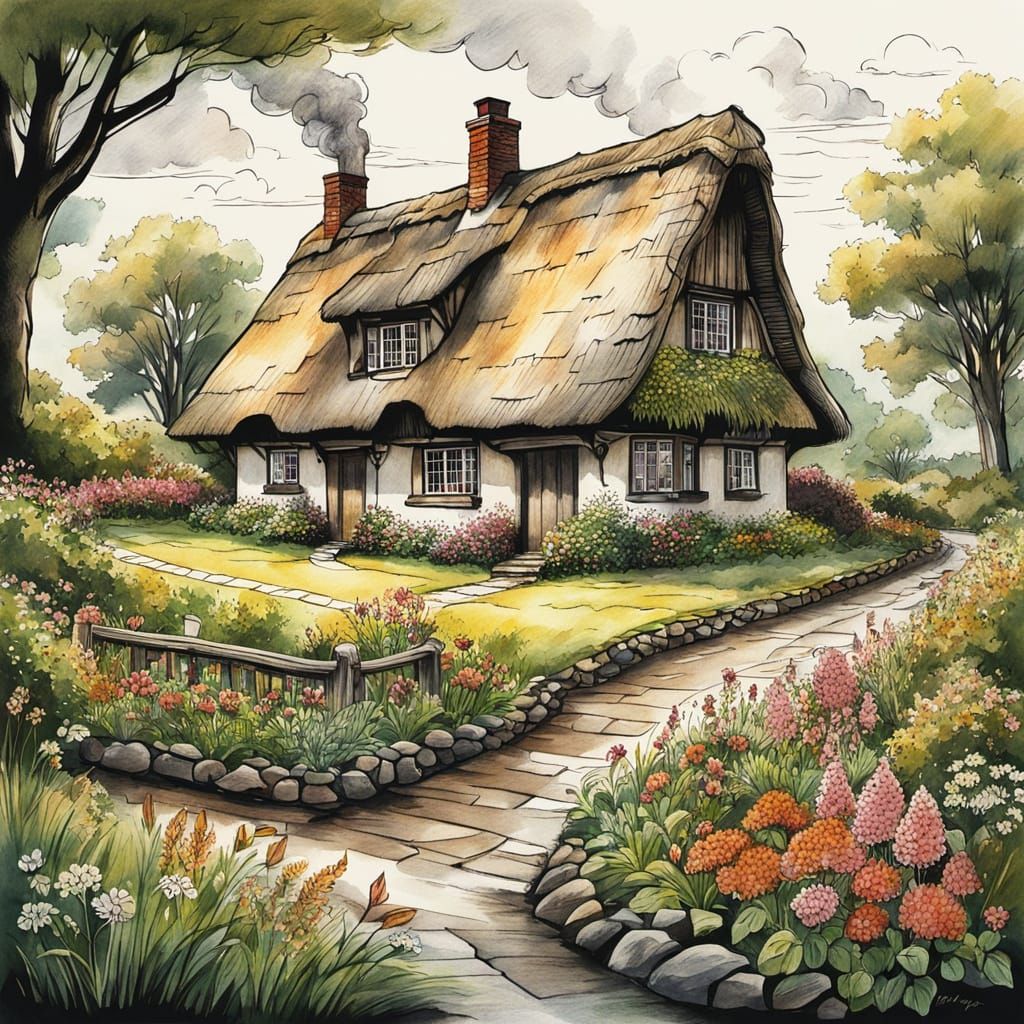 Cozy Thatched Roof House: Architectural Drawing