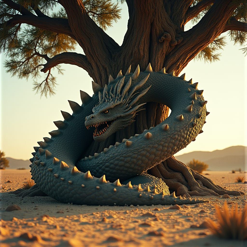 Grotesque Rock Dragon Emerges from Desert Landscape