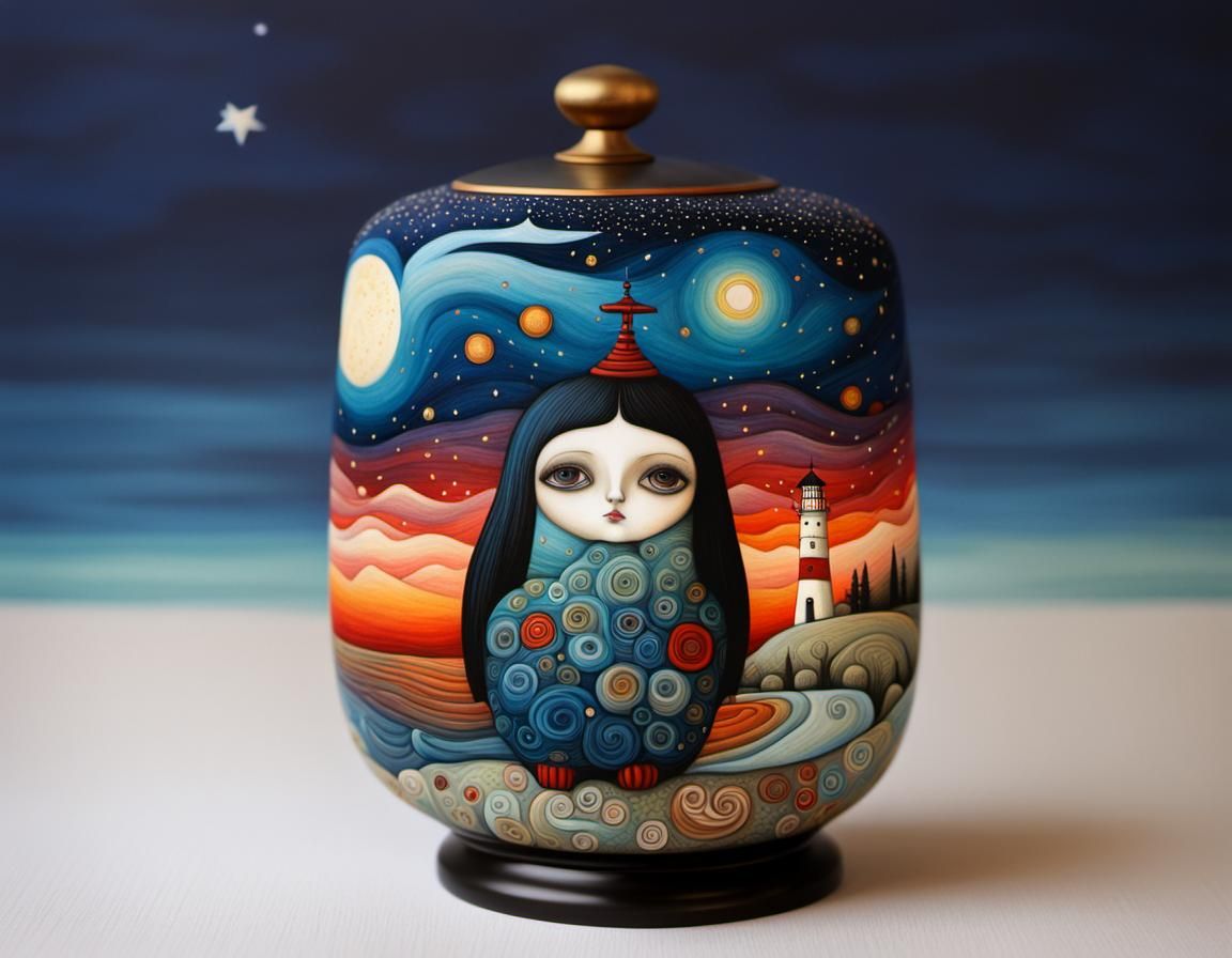 Seaside Lighthouse in Art Brut Style