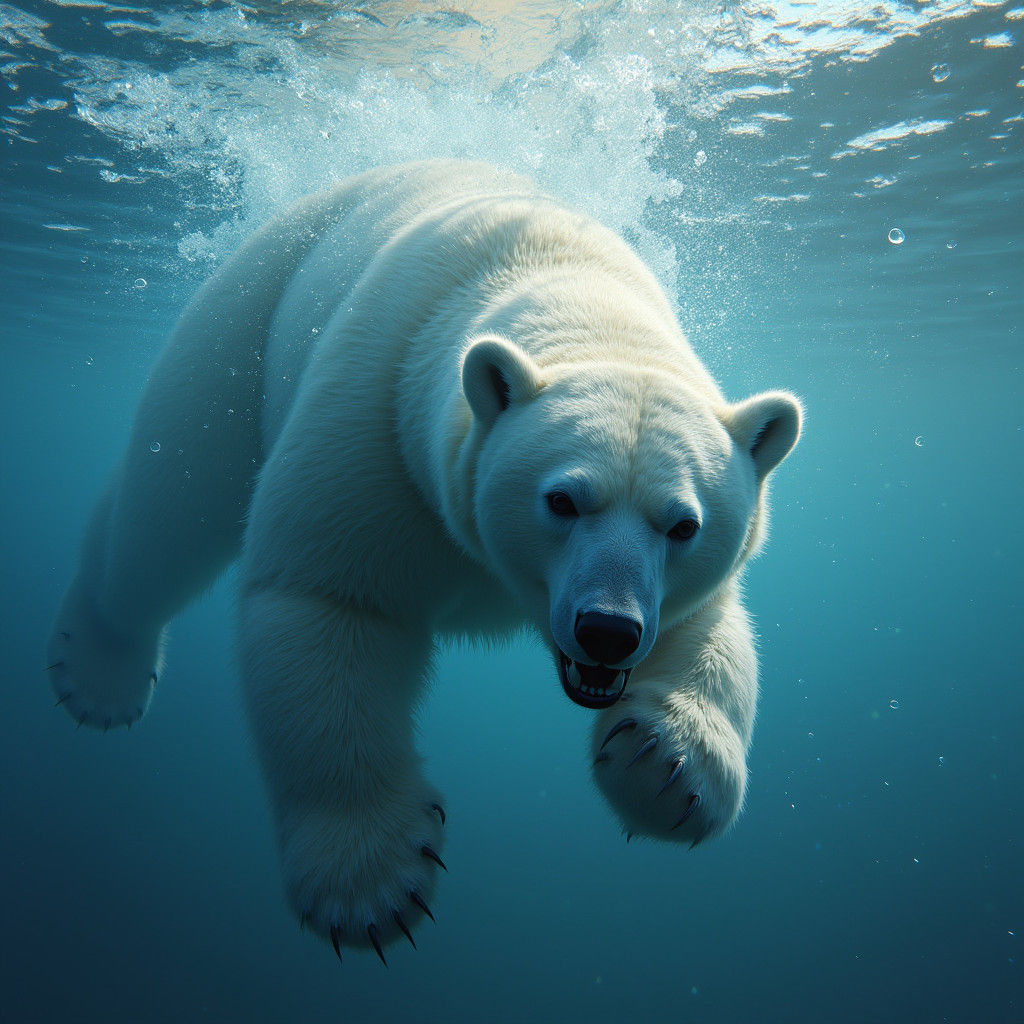 Polar Bear Dive: Realistic Glistening Fur