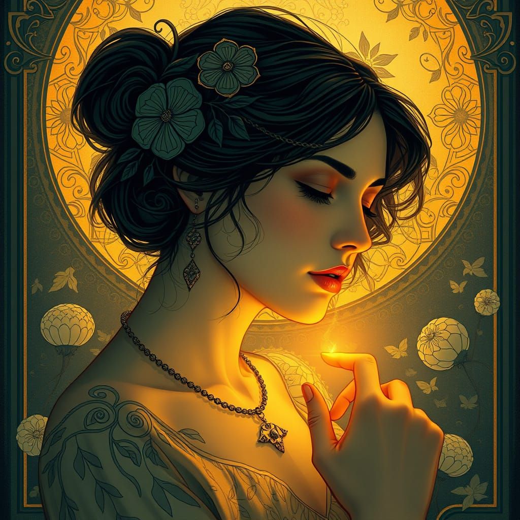 Pensive Woman in Art Nouveau Style