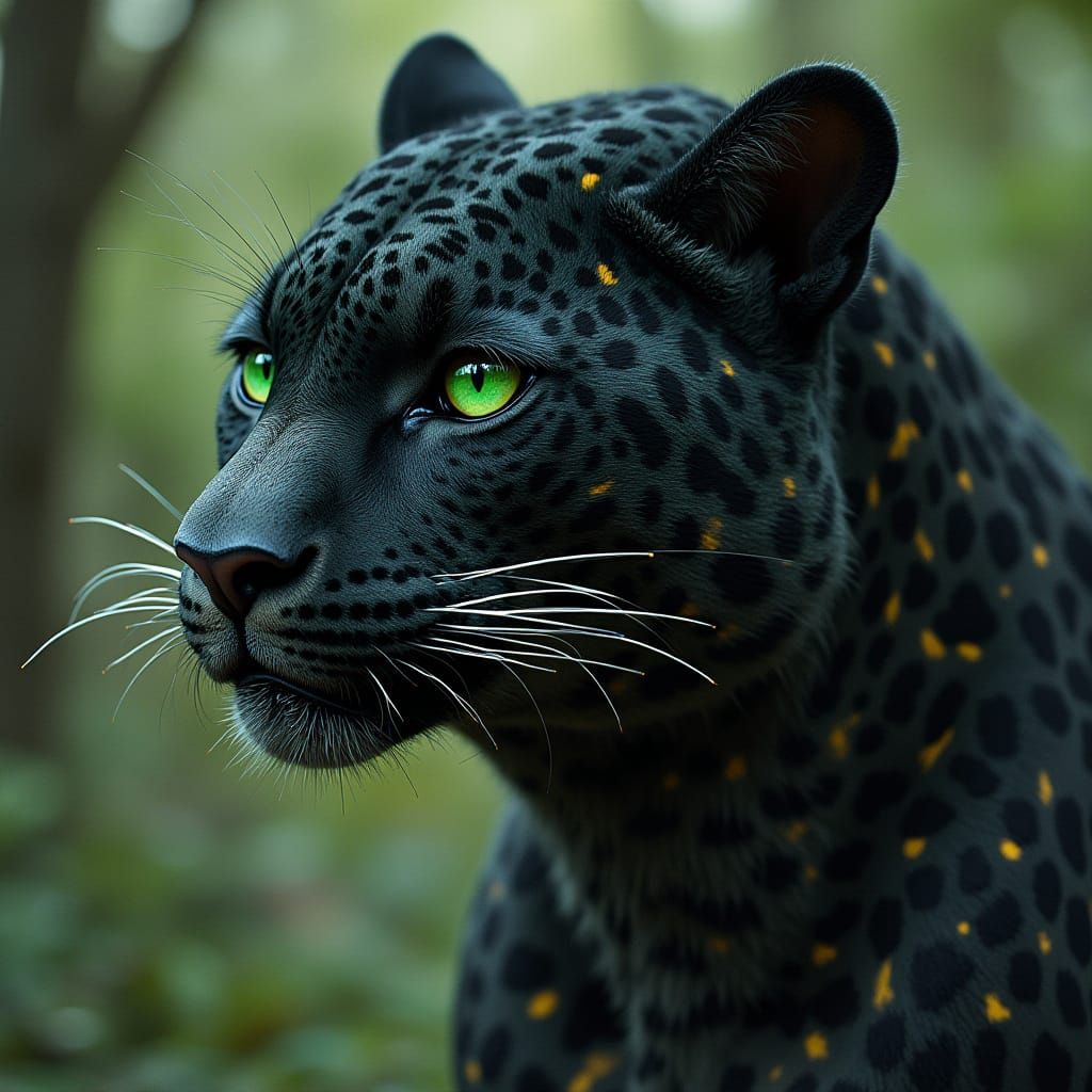 Leopard and Panther Hybrid with Glowing Eyes