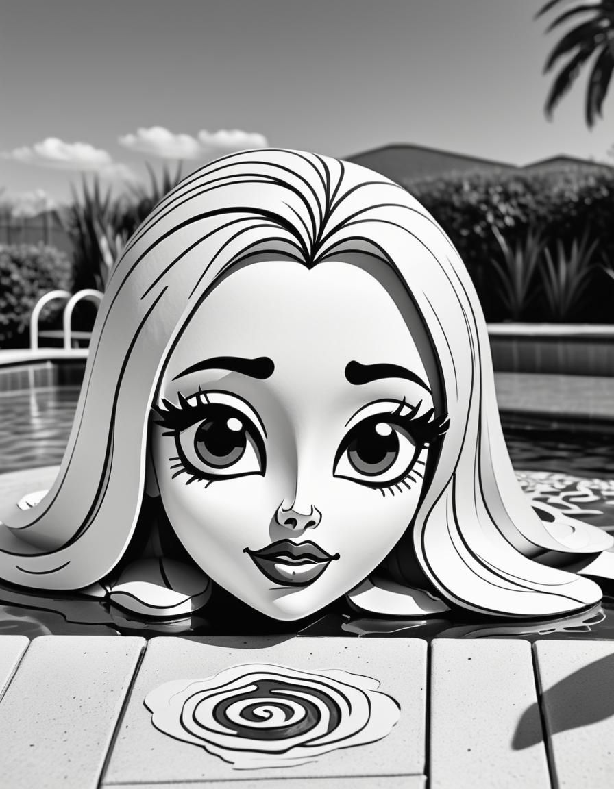 Bratz Doll in Black and White Line Art Style