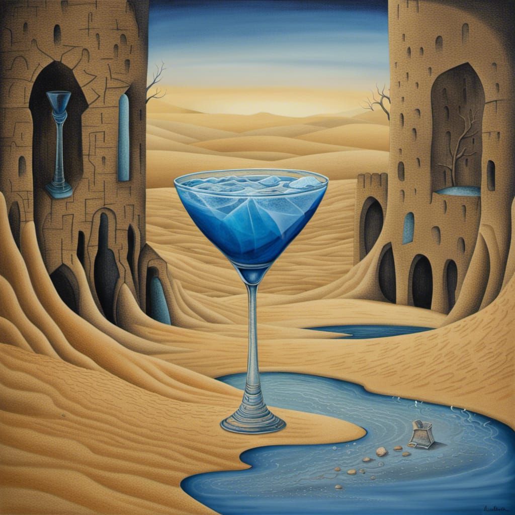Surreal Desert Cocktail in Surrealist Style