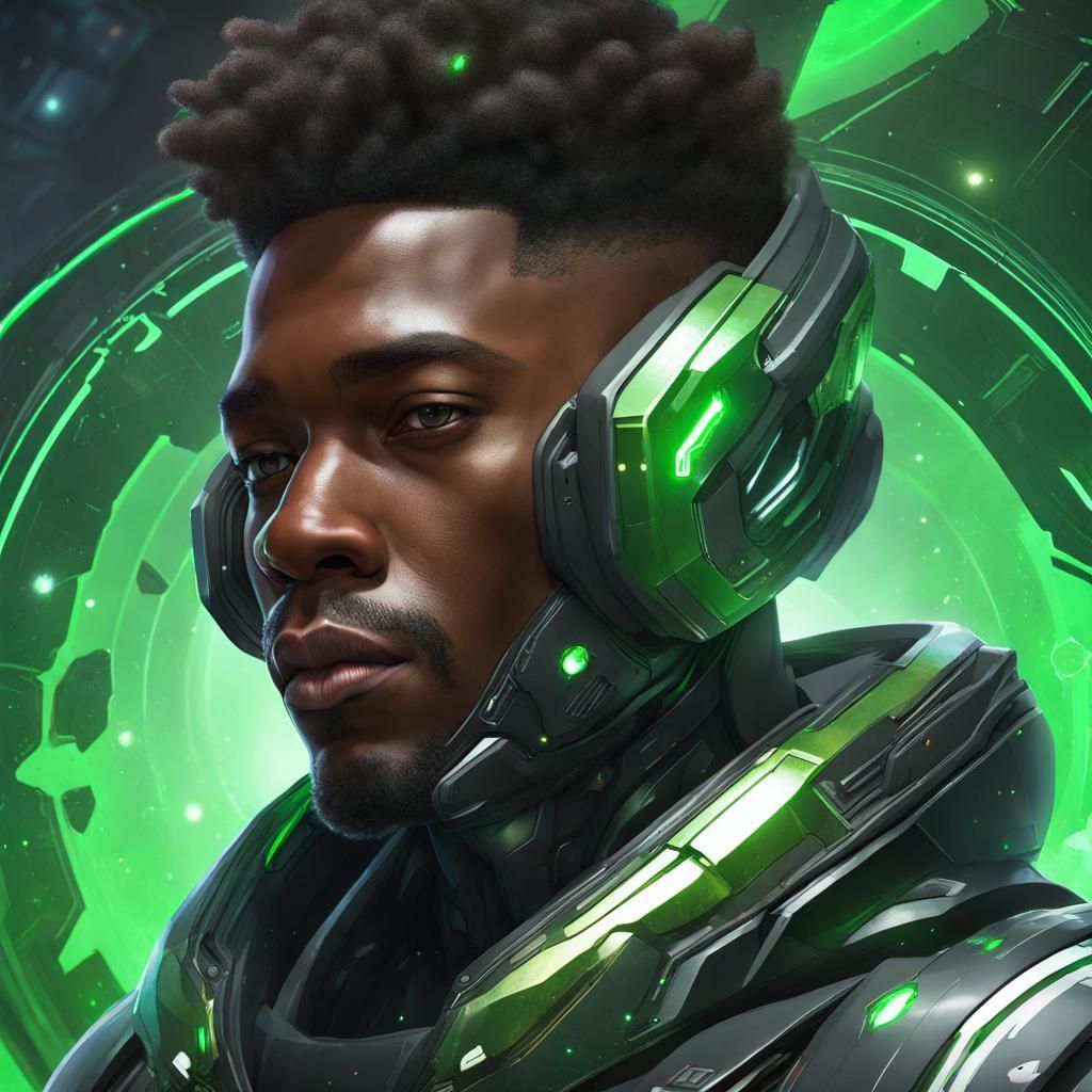 Man in Green Space Exo Suit Portrait