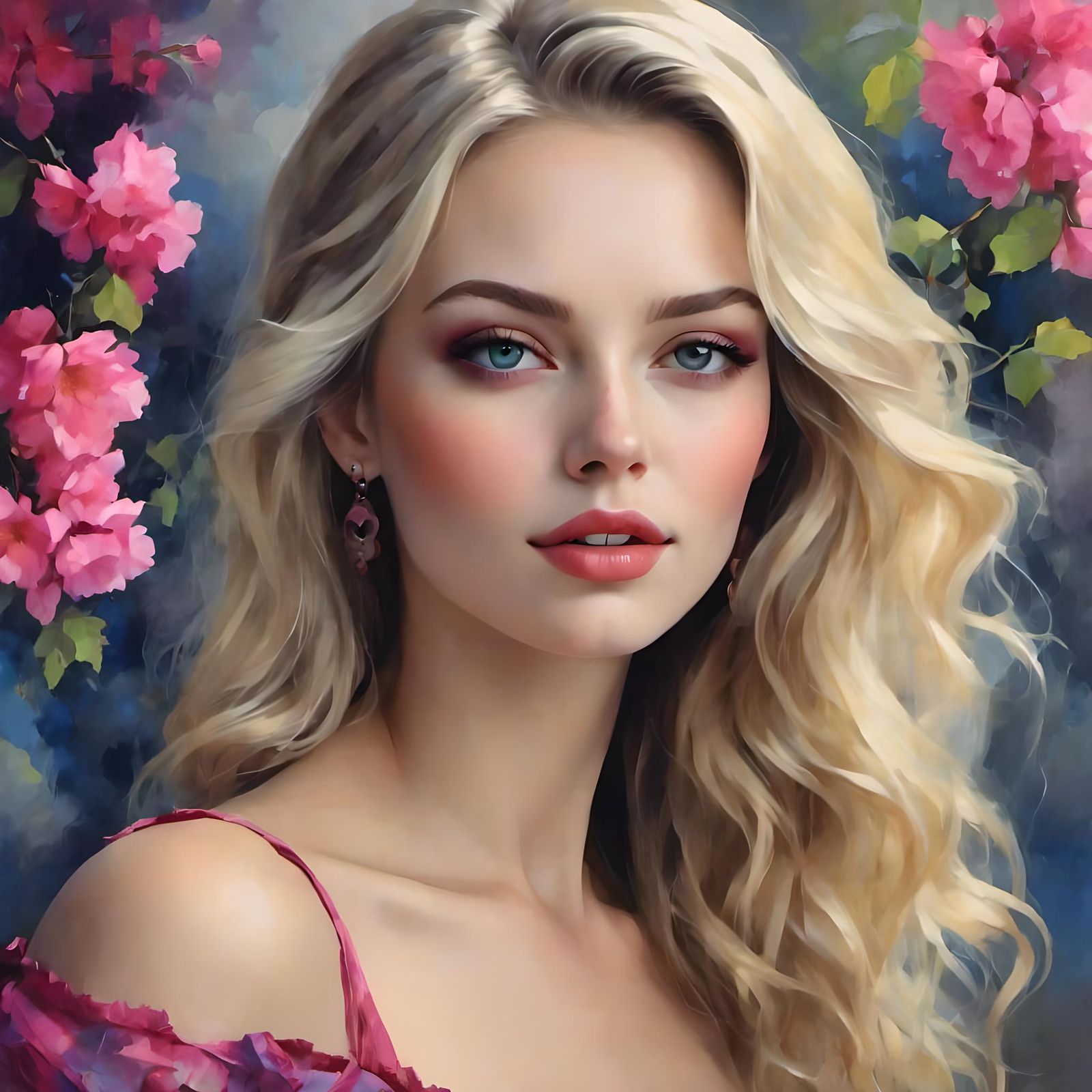Watercolor Portrait of a Blonde Lady in Opulent Colors