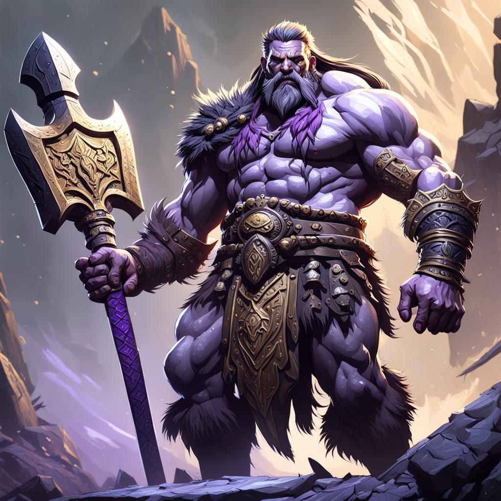 Hyperdetailed Barbarian Goliath with Two-Handed Axe