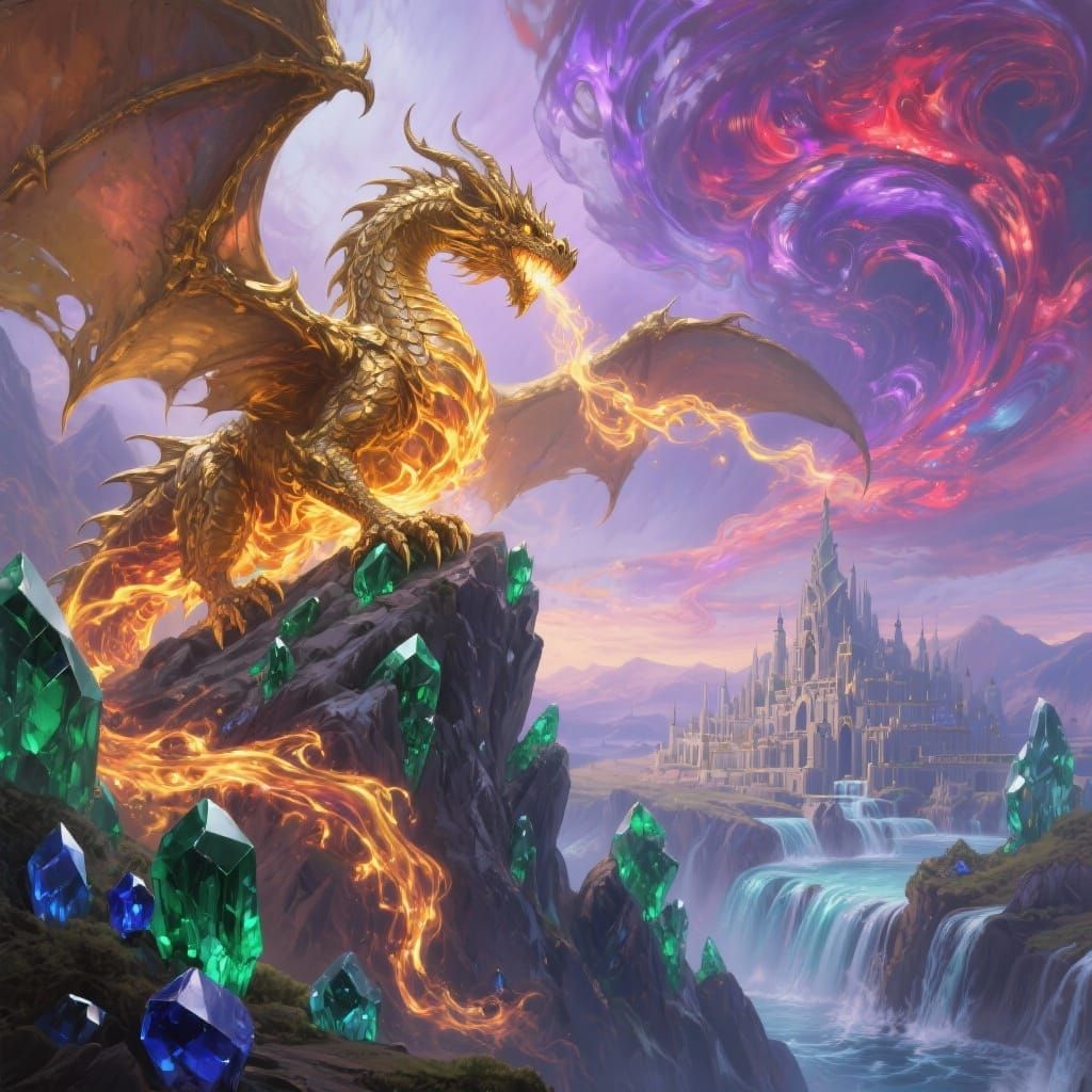 Molten Gold Dragon Over Crystal Kingdom
