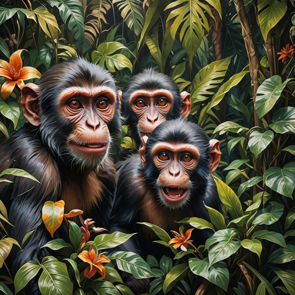 Mischievous Monkeys in Hyperrealistic Jungle Scene
