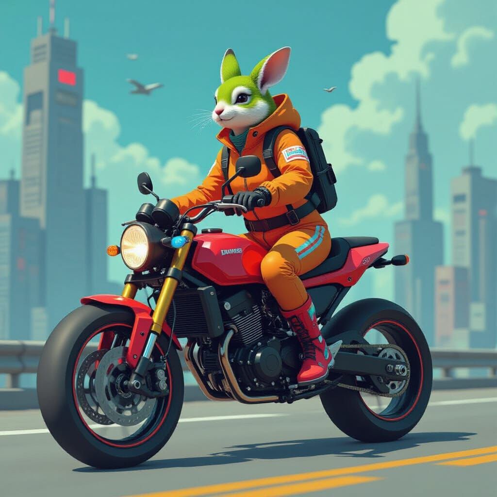 Orangutan Rides Durango in Retro-Futuristic Style