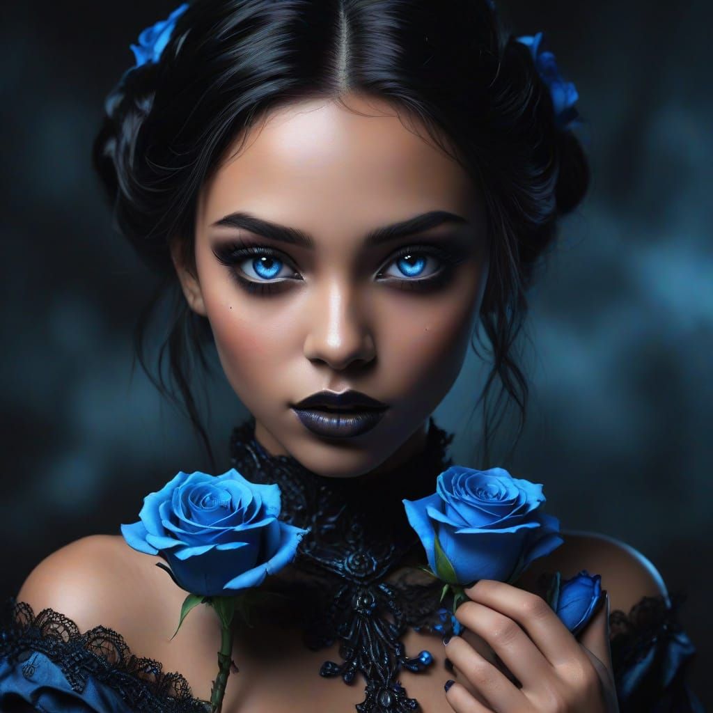 Gothic Fae Goddess with Supernaturally Glowing Blue Eyes