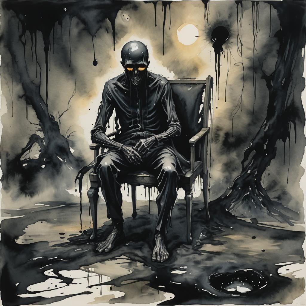 Dark Fantasy: Lifeless Oil Paint Figure on Canvas