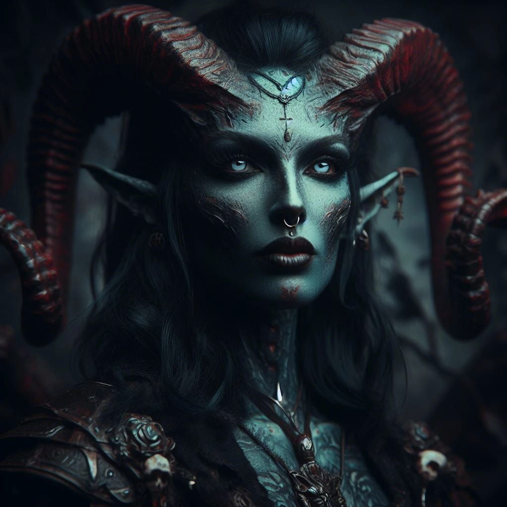 Mystic Tiefling Witch Woman: Cinematic Portrait