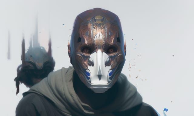 Masked Figure Portrait in Hyperdetailed Digital Art Style