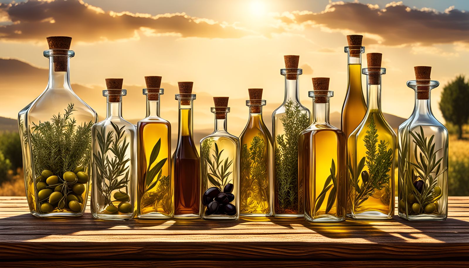 Tuscan Olive Oils and Vinegars in Golden Light