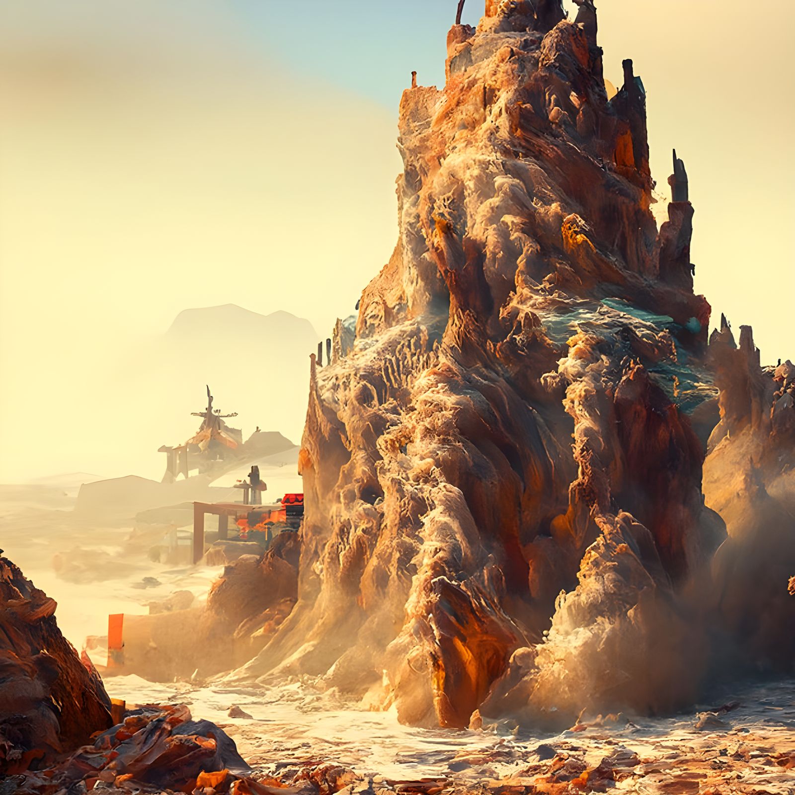 Hyperrealistic Desert Temple Amidst Raging Storm