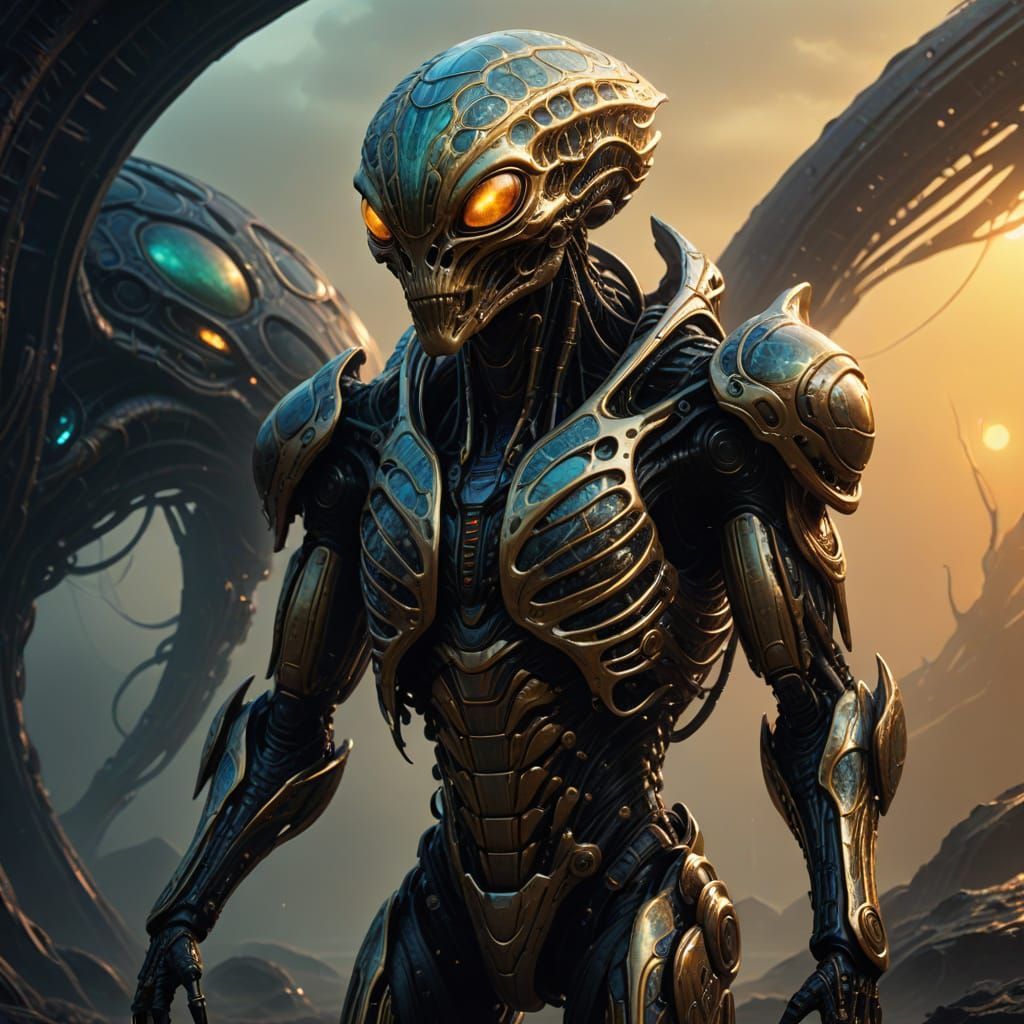 Chitin-Covered Alien in Biomechanical Style