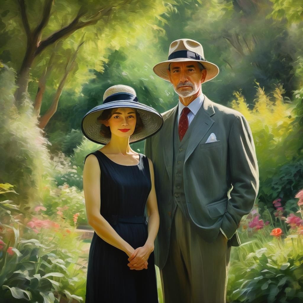 Elegant Impressionist Portrait of a Couple in a Garden
