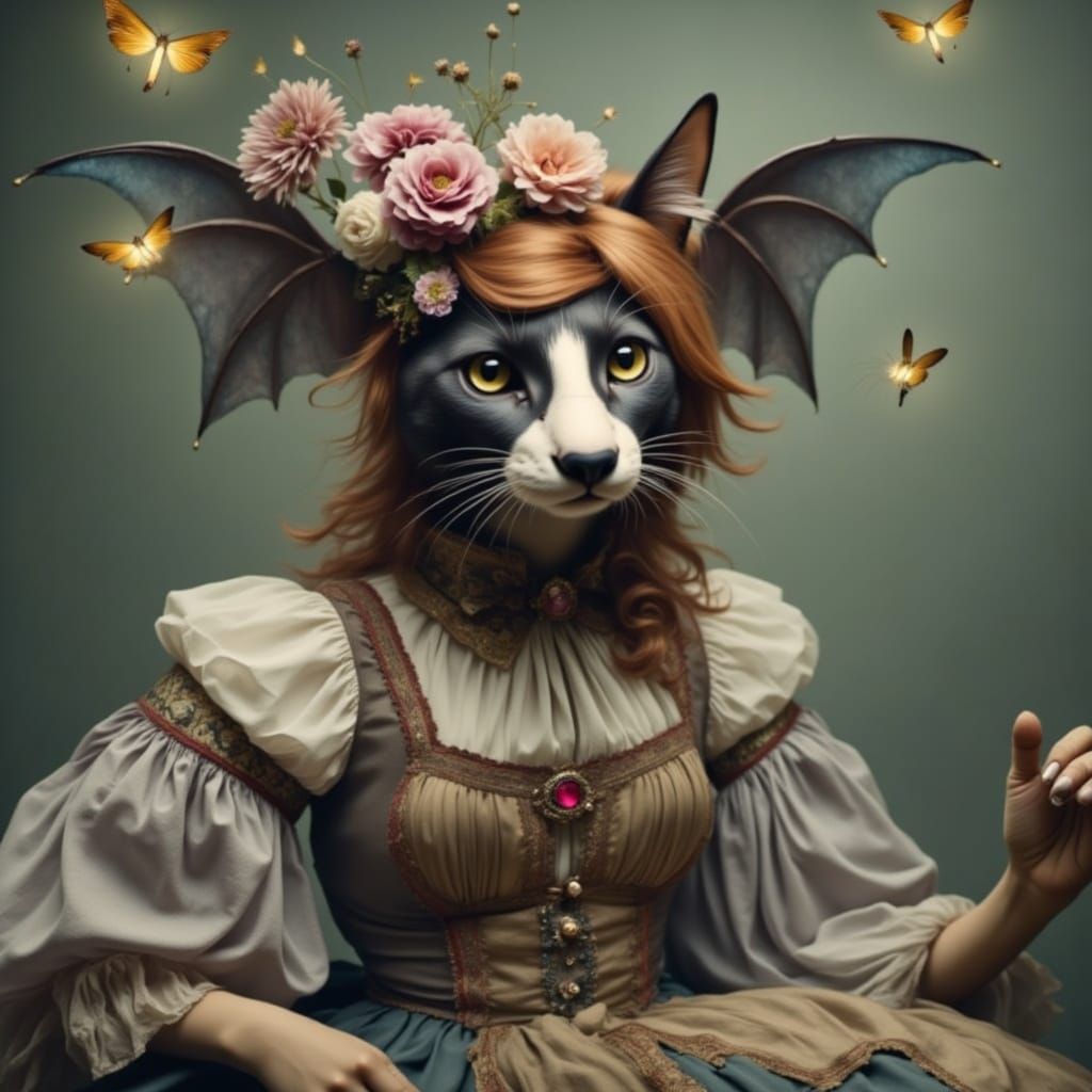 Winged Black Cat Fortune Teller Dancing