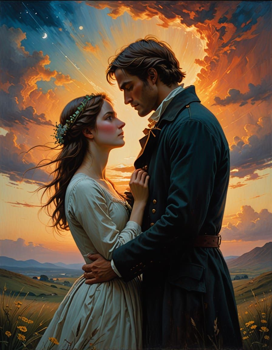 Surreal Romantic Oil Painting of Lovers Creating Each Other