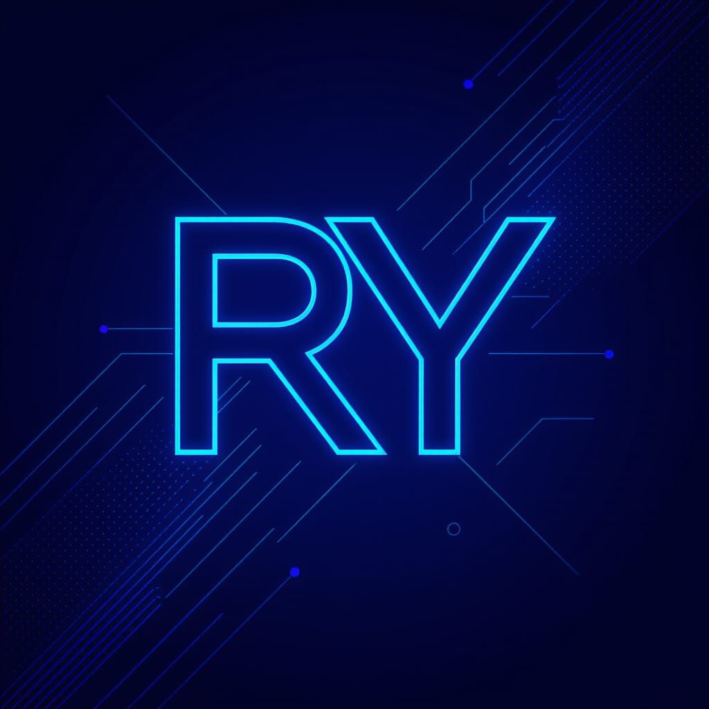 RY Initials in Minimalist Cyberpunk Style with Neon Accents
