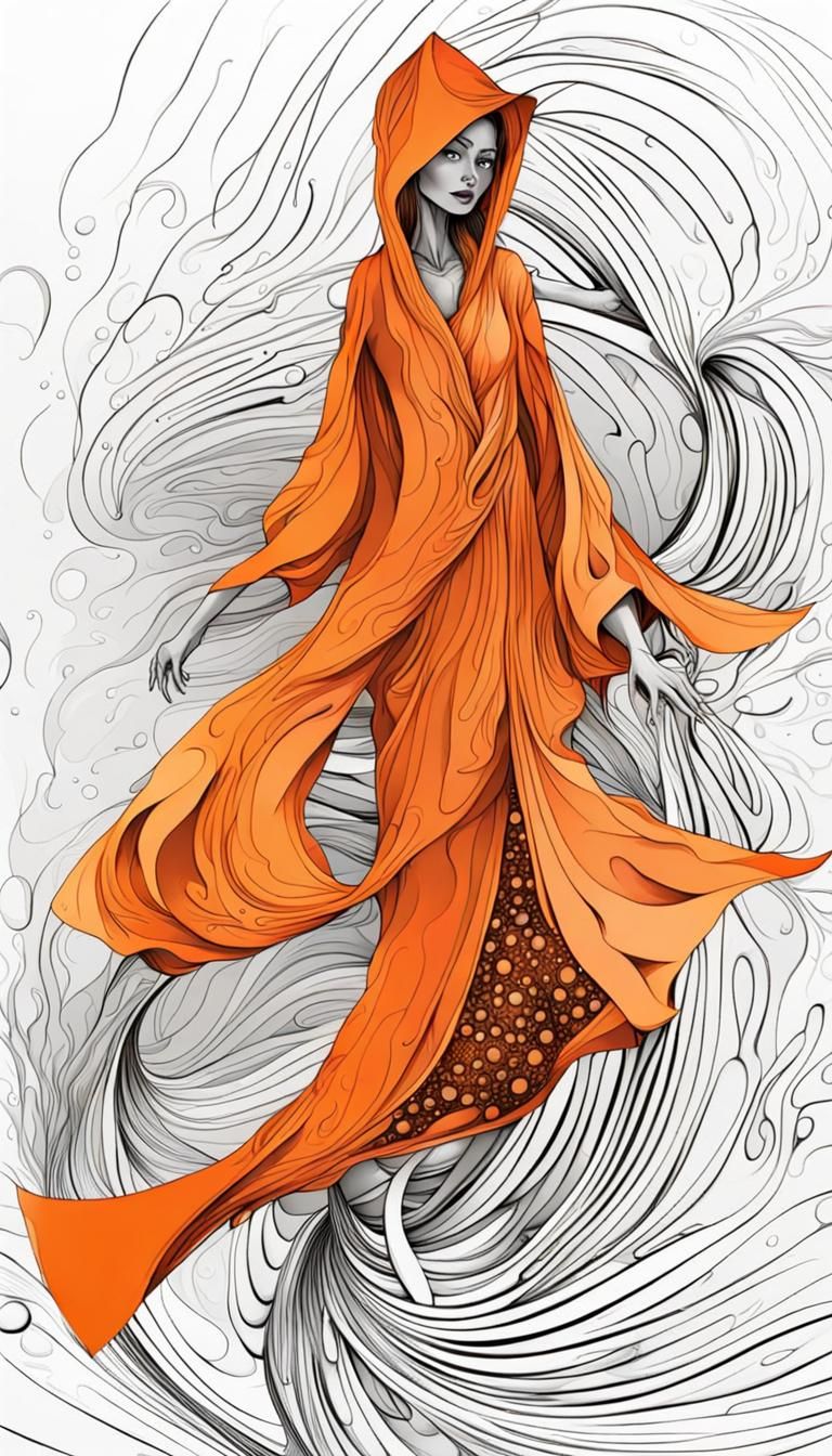 Fox Woman in Rain Shower, Abstract Fractal Art