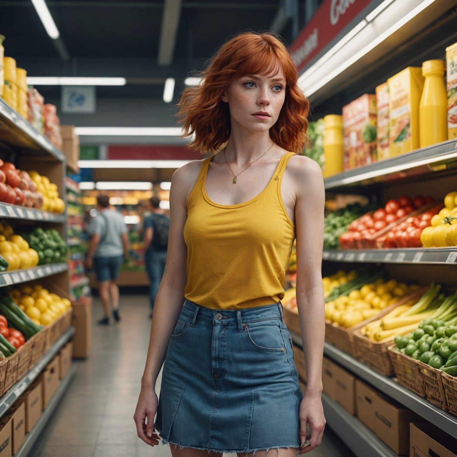 Woman Entering Grocery Store as Detailed Matte Painting
