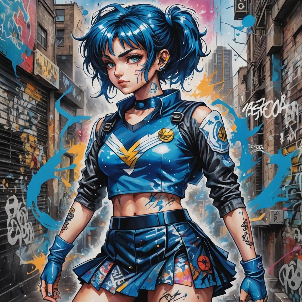 Emo Super Saiyan Sailor Mercury in Acrylic Art Style
