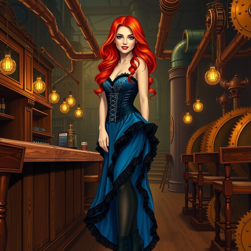 Steampunk Woman in Saloon, Sci-Fi Gothic Art
