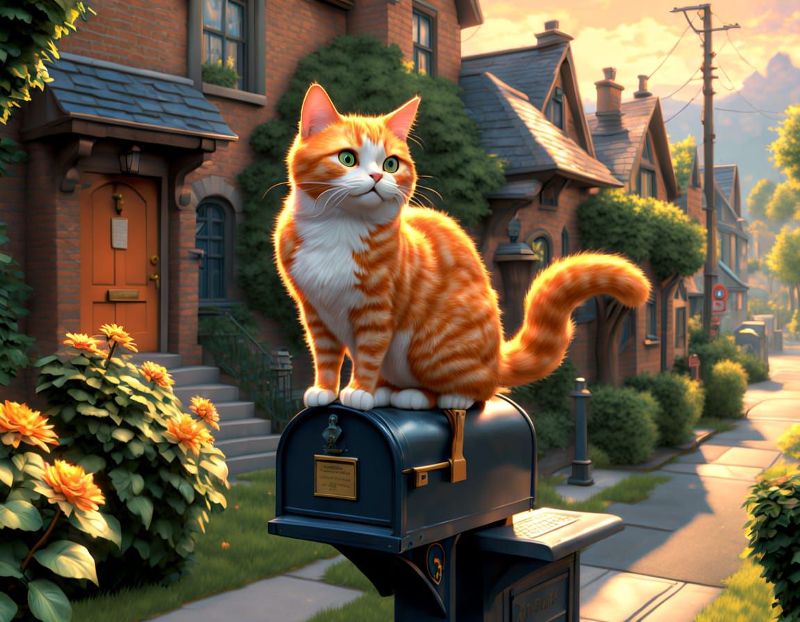 Orange Cat Ready to Pounce: Ghibli-Style Art
