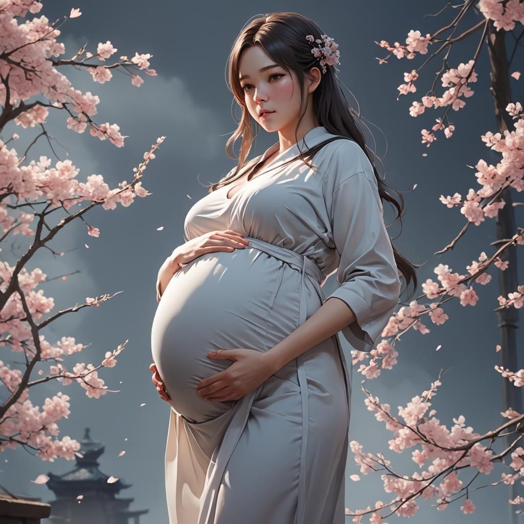 Anime Style Pregnant Woman 3D Render