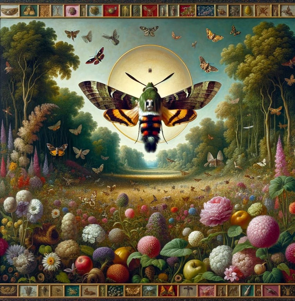 Baroque Oil Painting of a Hummingbird Hawk Moth