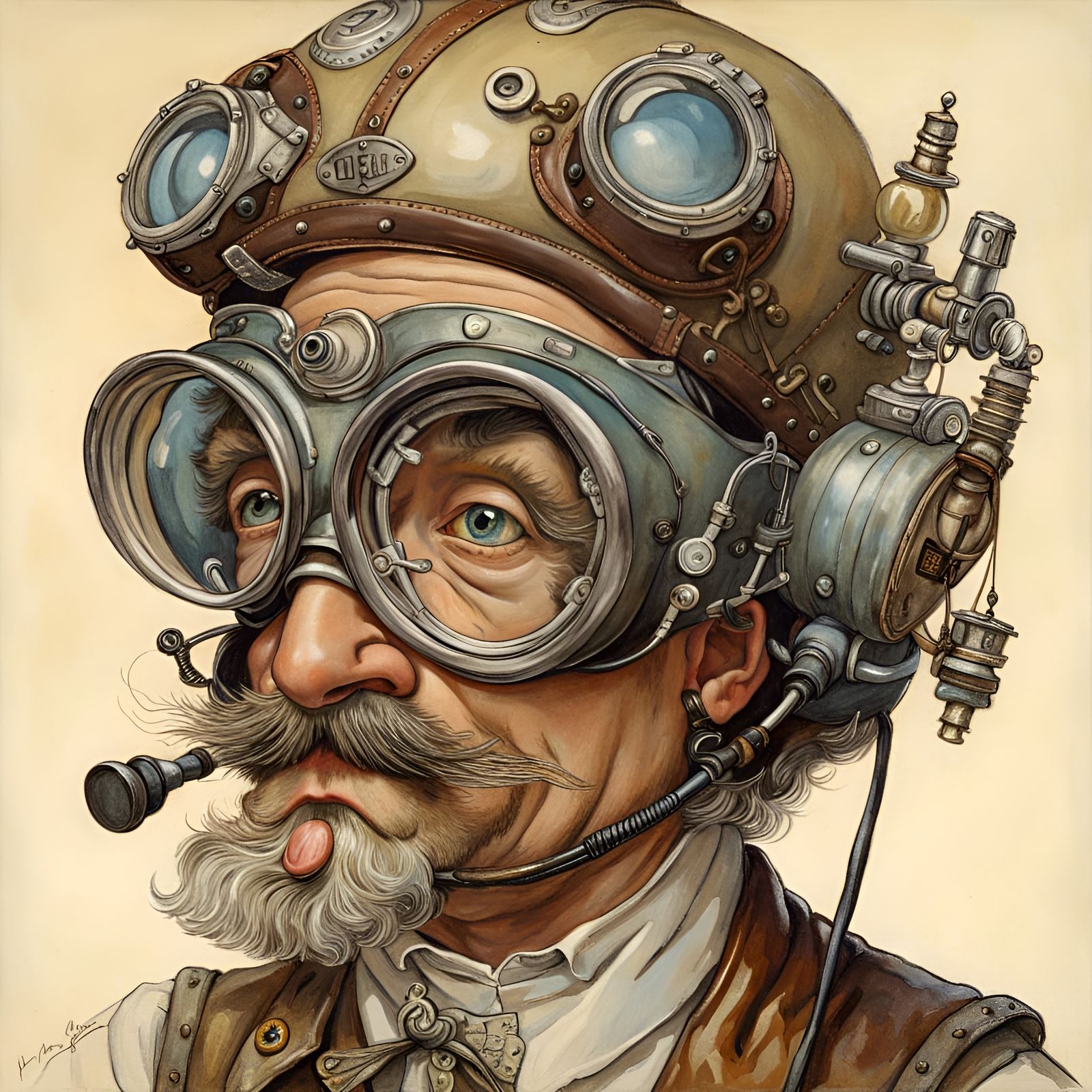 Whimsical Portrait of a Man with Peculiar Goggles